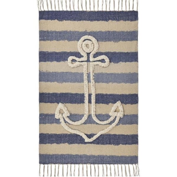 Lr Resources LR Resources ACCEN70153TNV2639 2 ft. 6 in. x 3 ft. 9 in. Tufted Anchor & Striped Nautical Accent Rectangle Area Rug ACCEN70153TNV2639